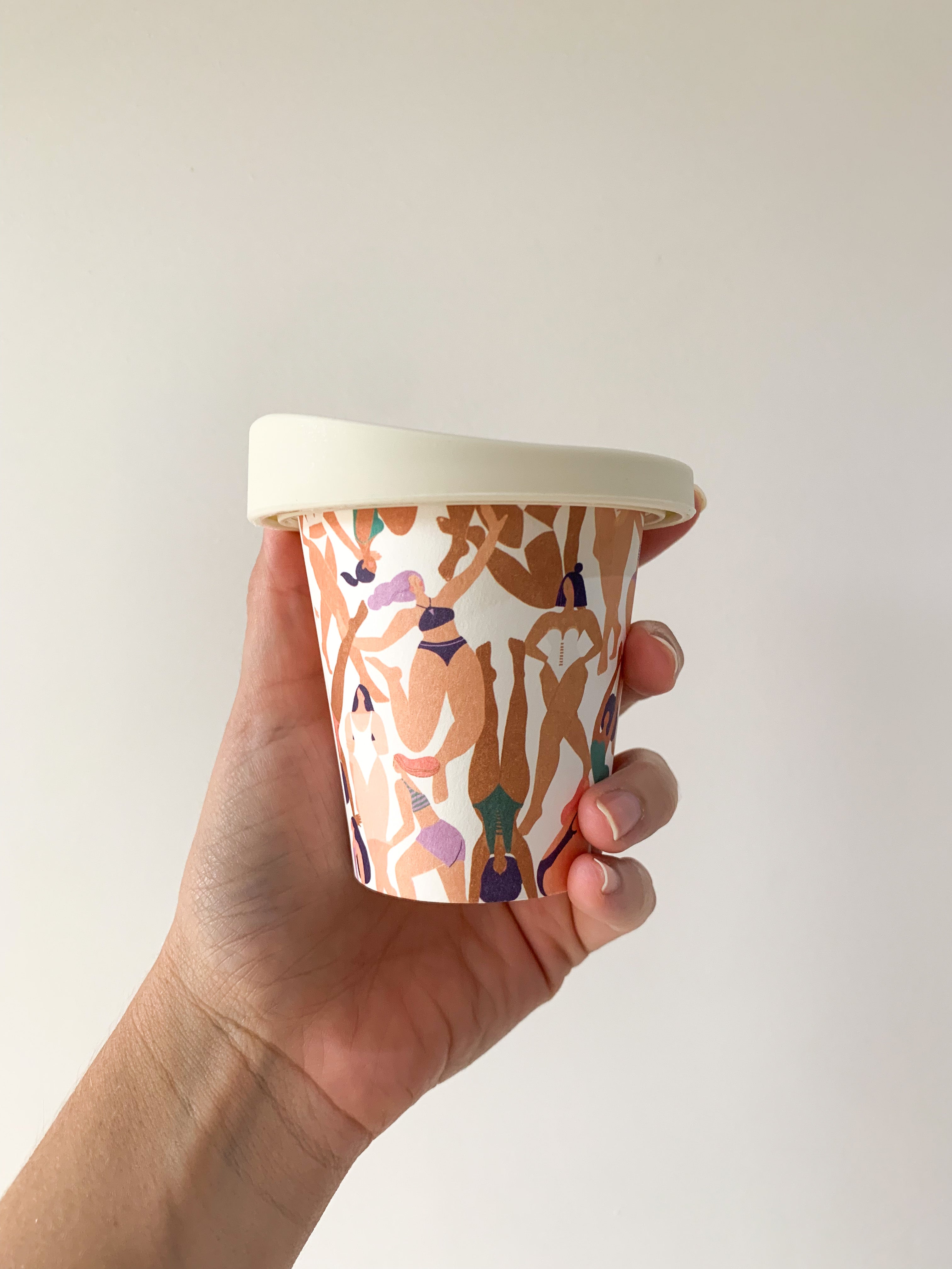 designer compostable takeaway coffee cups reusable lid cafe disposable printed design paper cups