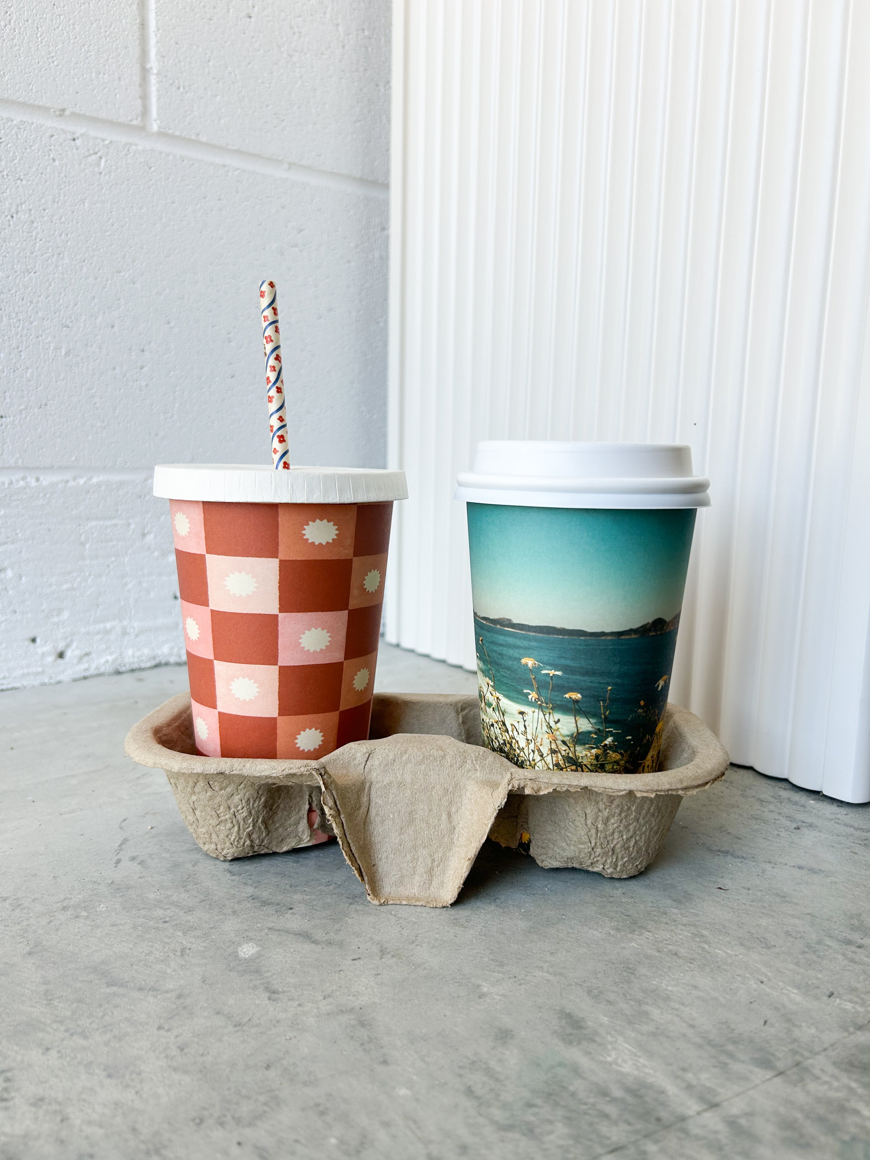 16oz 500ml takeaway disposable coffee cups cafe printed designs home compostable