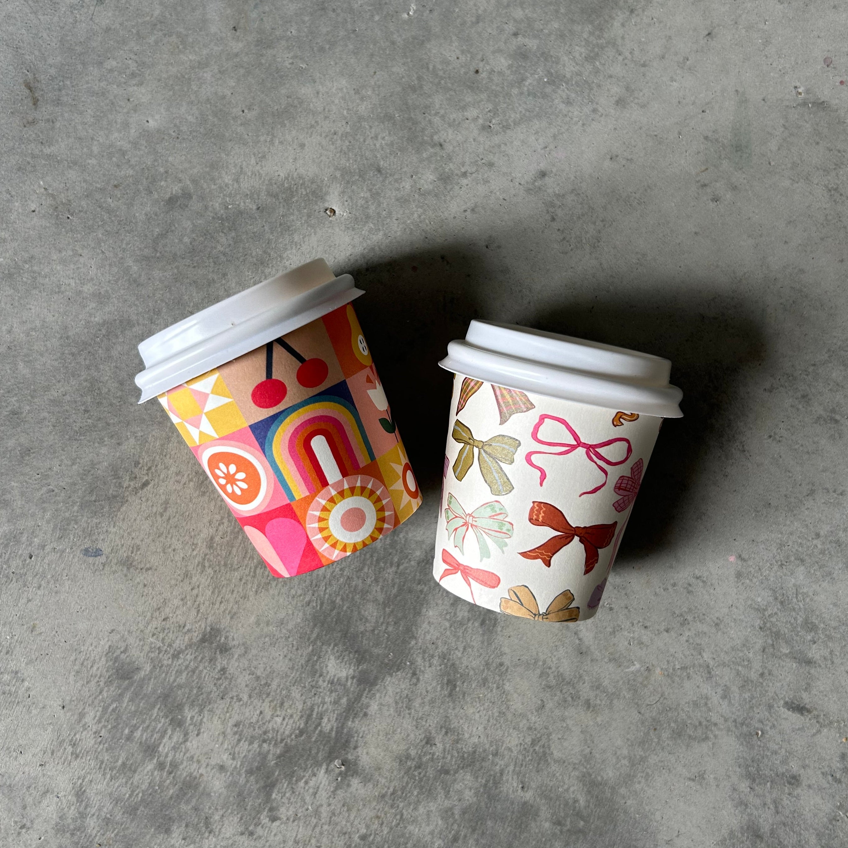 4oz babycino takeaway espresso coffee cup bows pattern printed designs creative cafe