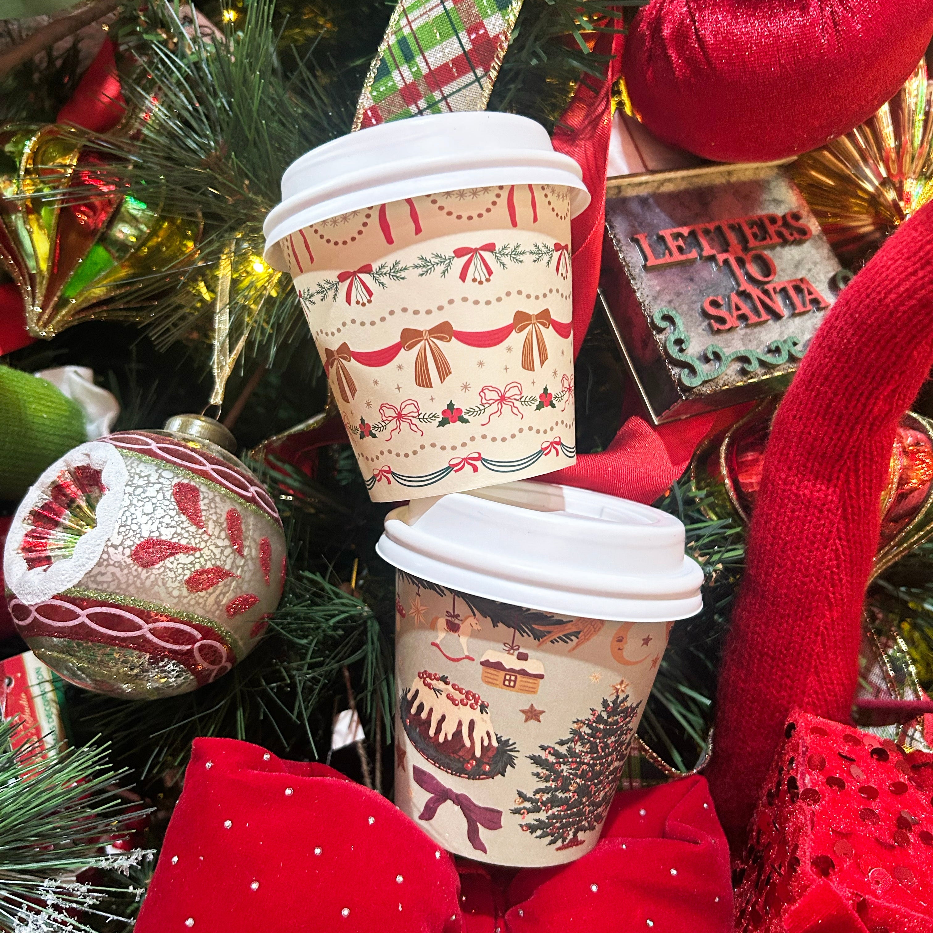 8oz christmas takeaway coffee cup printed disposable compostable