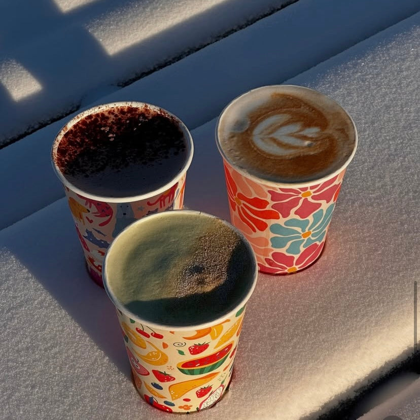 fruit pattern home compostable takeaway coffee cup hot cold paper cafe snow
