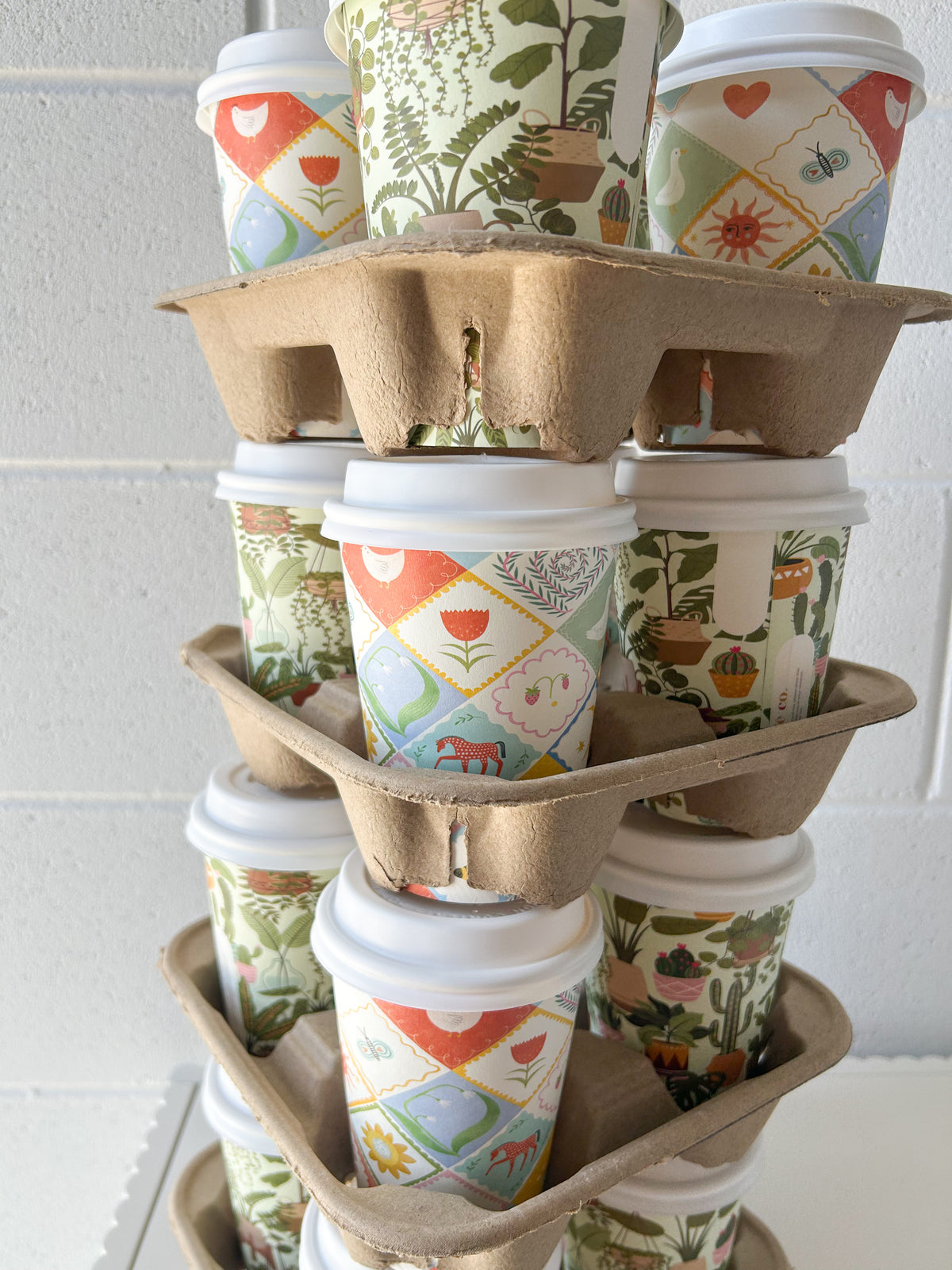 12oz 400ml takeaway coffee cup plant summer spring printed design home compostable stack wholesale creative cafe co cup holder
