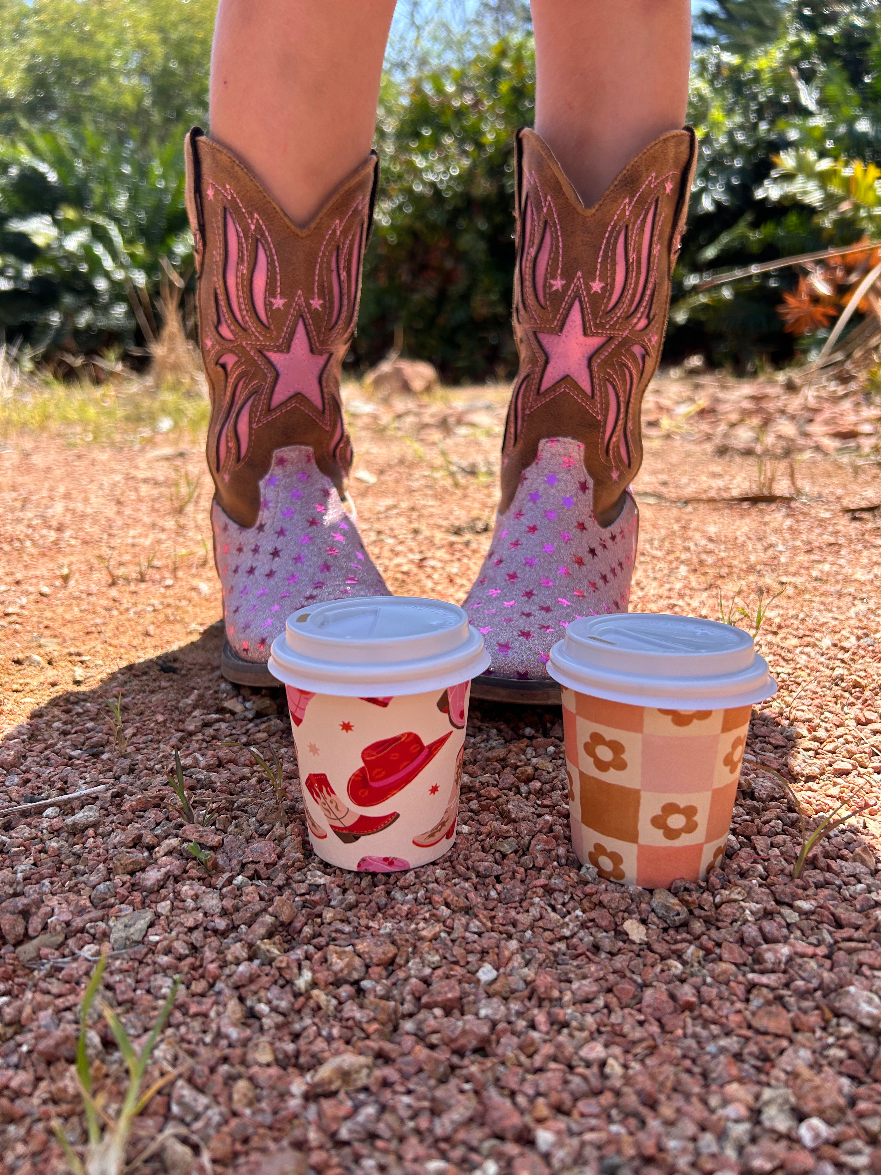 Cowgirl cowboy boots country coffee cups cafe 4oz