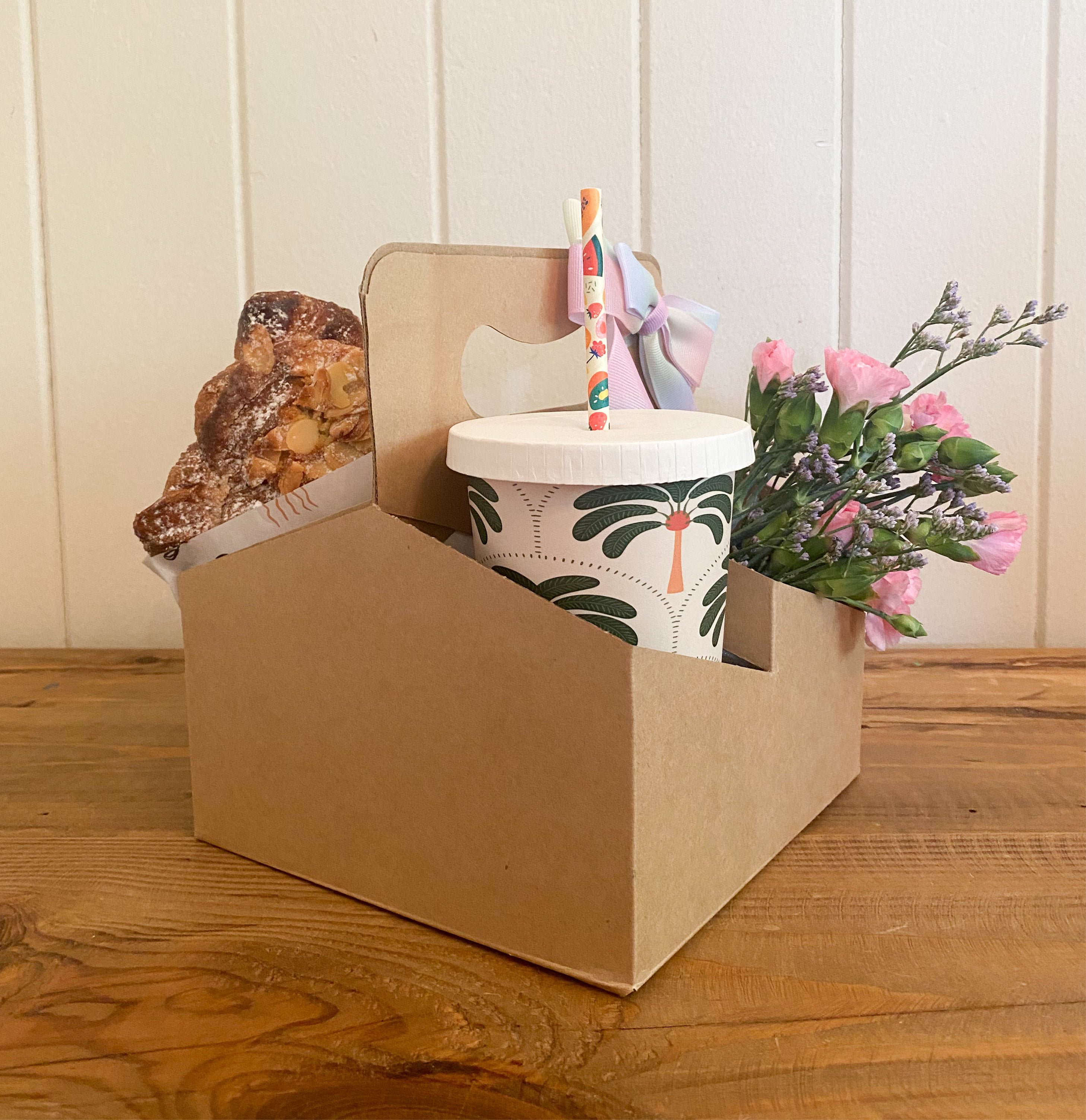 4 cup carry tray with handle kraft brown