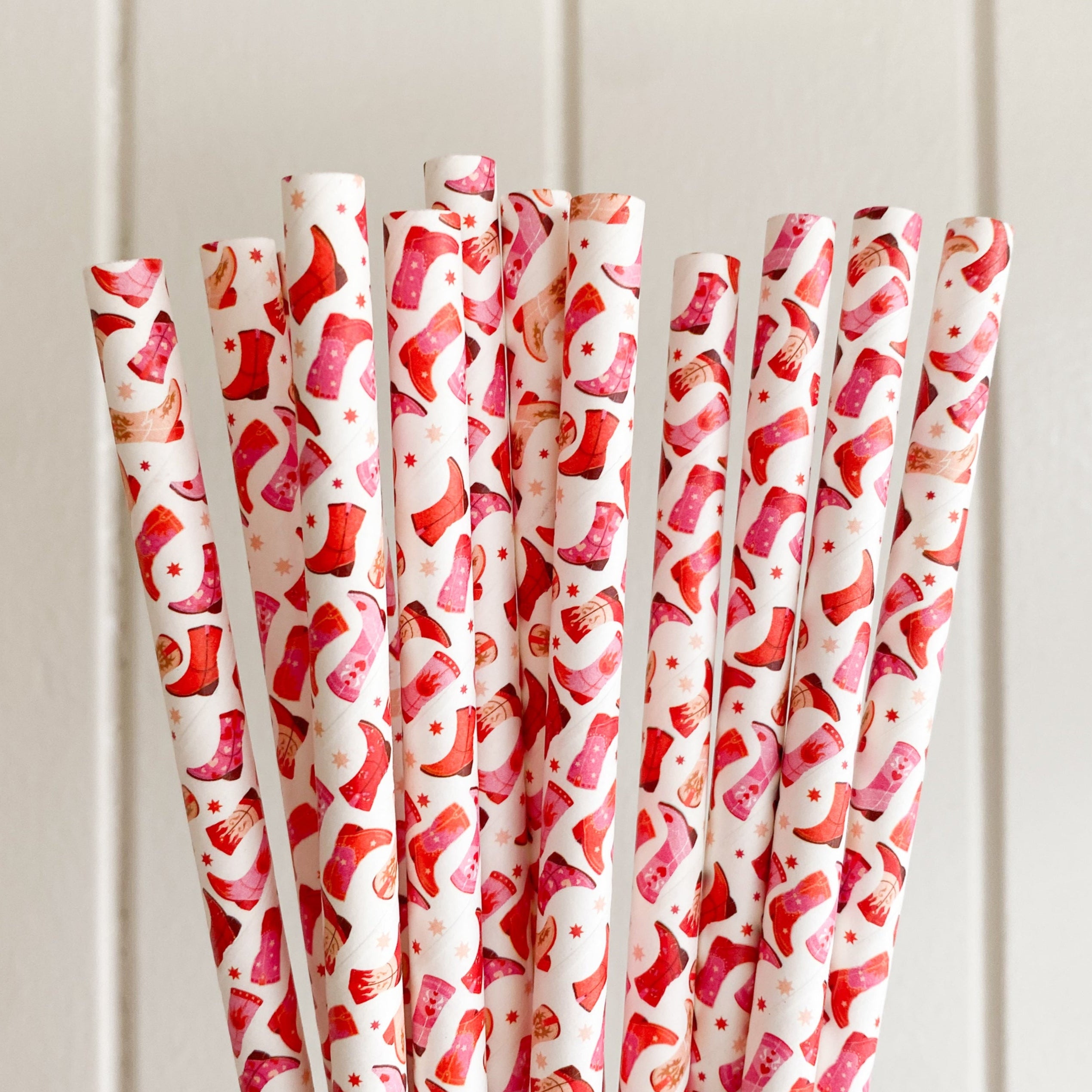 wholesale white and red pink cowgirl boot paper straws jumbo