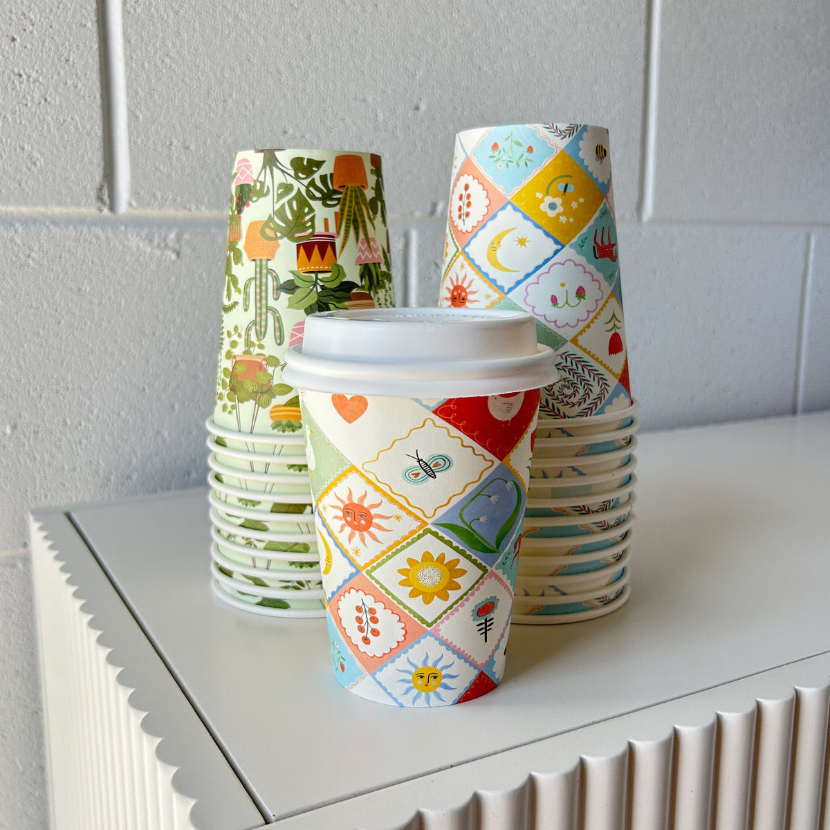 12oz 400ml takeaway coffee cup plant summer spring printed design home compostable stack wholesale creative cafe co