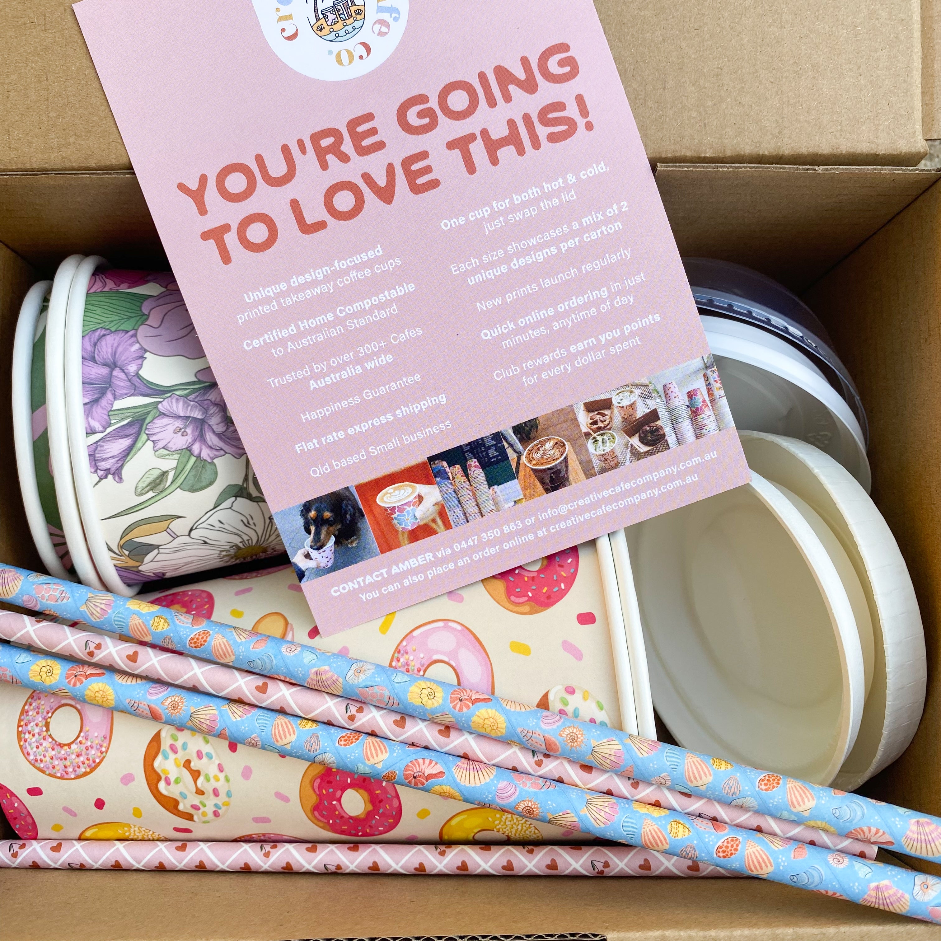 take away coffee cups and lids for cafe sample paper straws local 