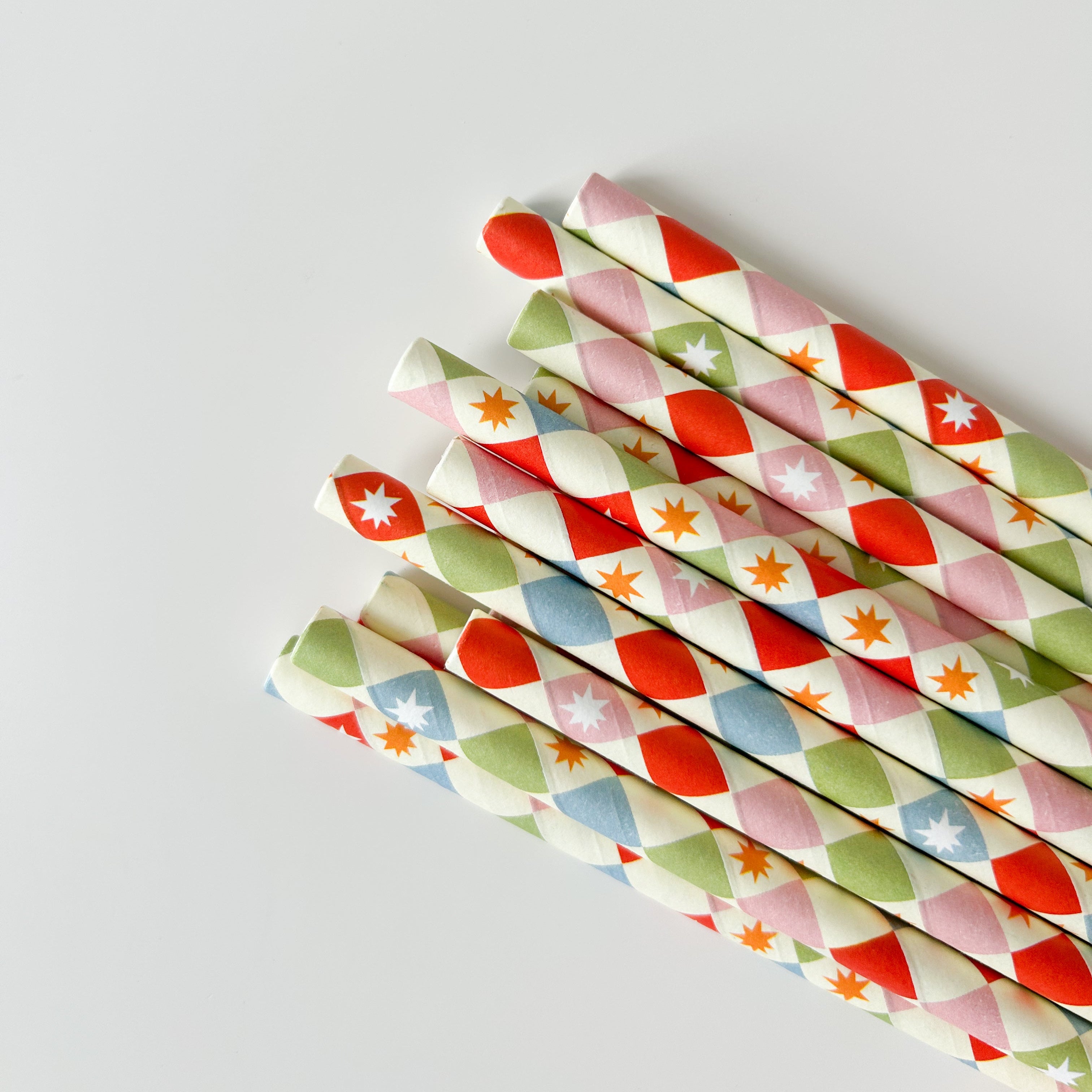 creative cafe extra strong paper straw 8mm jumbo smoothie star check bright colour